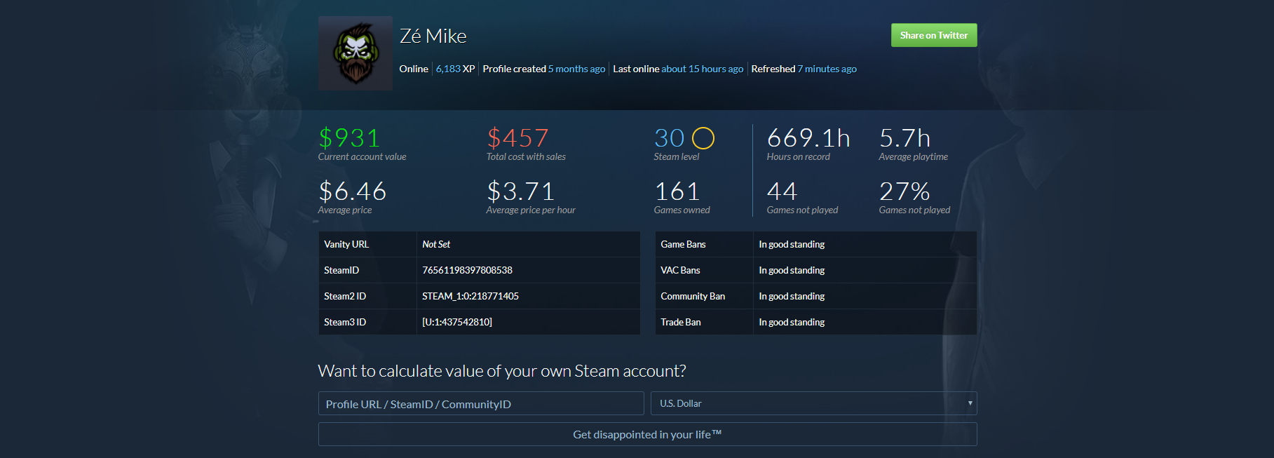 Selling Steam Account 161 Games 931 Usd Value Level 30 EpicNPC Marketplace Selling steam account 161 games 931 usd value level 30 epicnpc marketplace