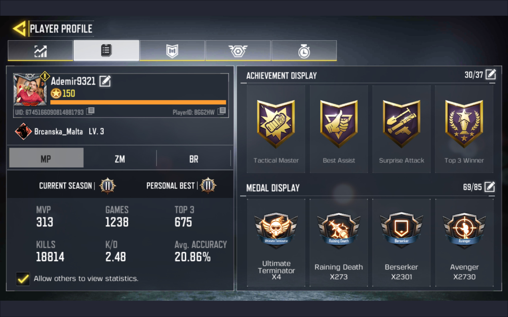 COD Mobile Account LvL 150 with epic weapons and character skins