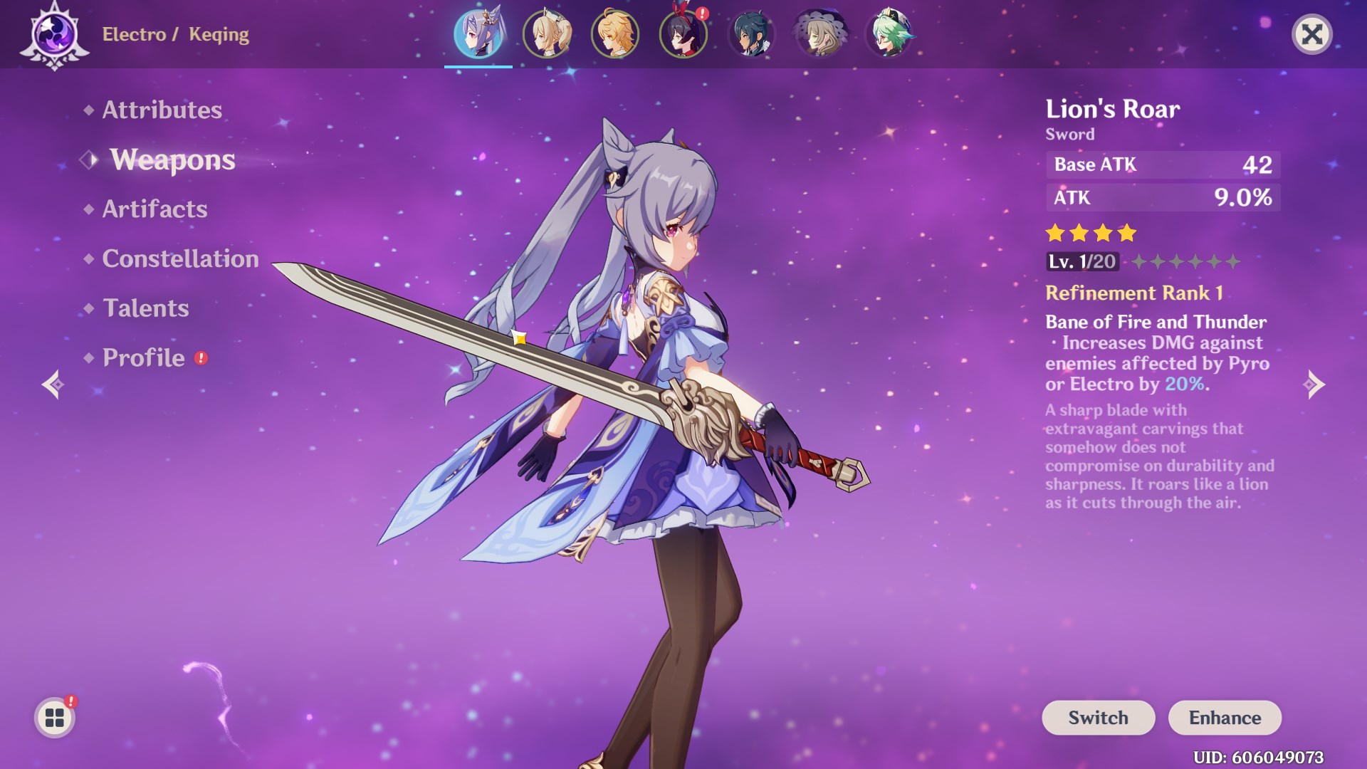 Selling AR 7 + Keqing + Lions Roar (BIS Weapon for Keqing) + Barbara