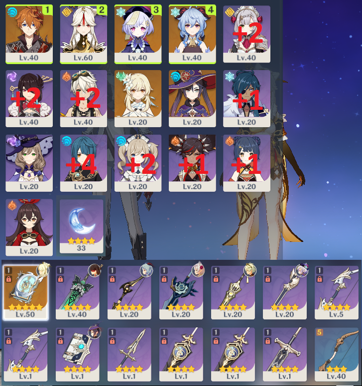 SOLD - AR 34 Ganyu + Chiled + Qiqi + Mona + book spray (Sale 35