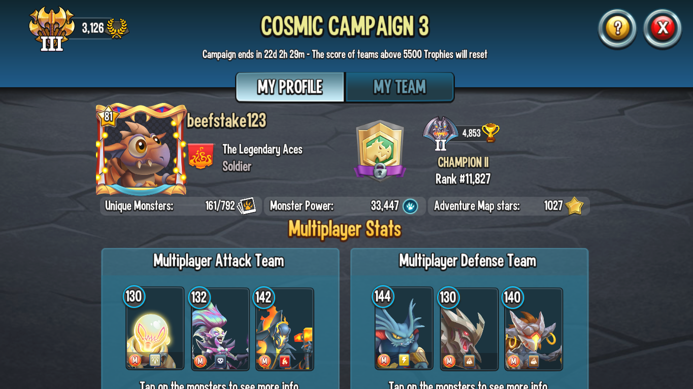 Selling Monster Legends Account lvl 81 WITH 3 140+ and many 130+(Has