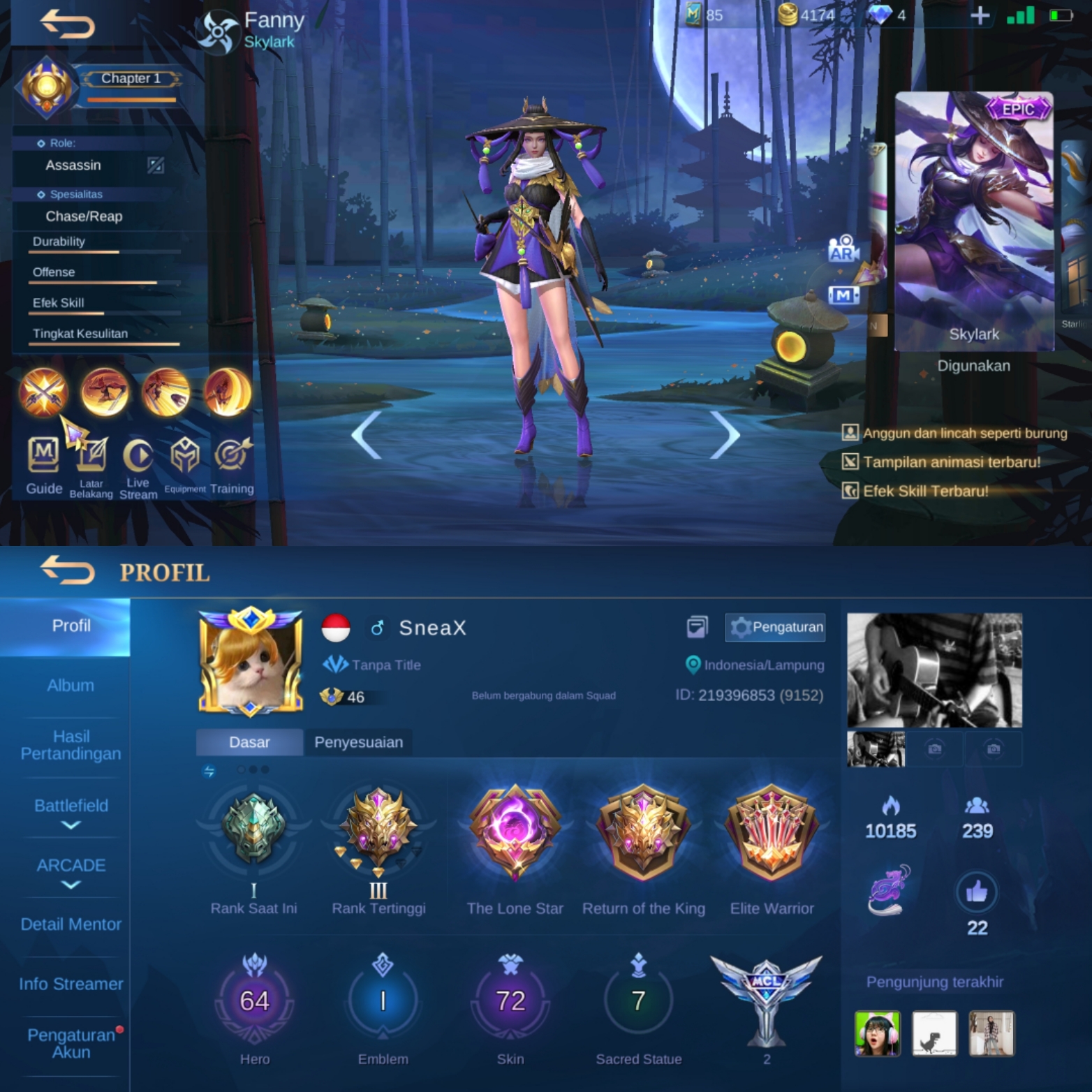 Selling - Mobile Legends account with fanny skylark skin | EpicNPC