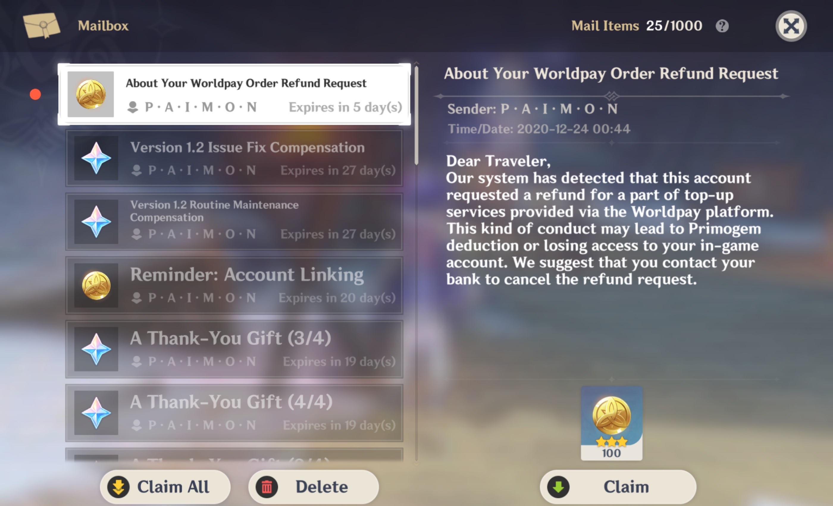 Genshin Impact Refunded Currency Account Will Get Banned On 2 3 18 00 Utc 8 Epicnpc Marketplace