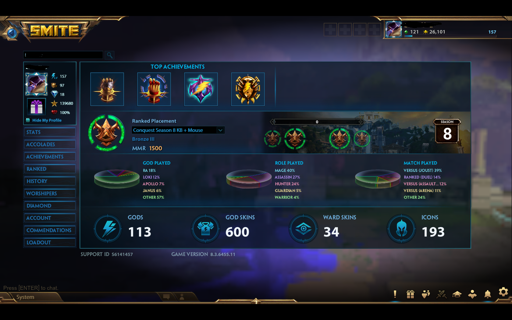 Selling - Smite account, 600 skins, 30 limited -170$ | EpicNPC Marketplace
