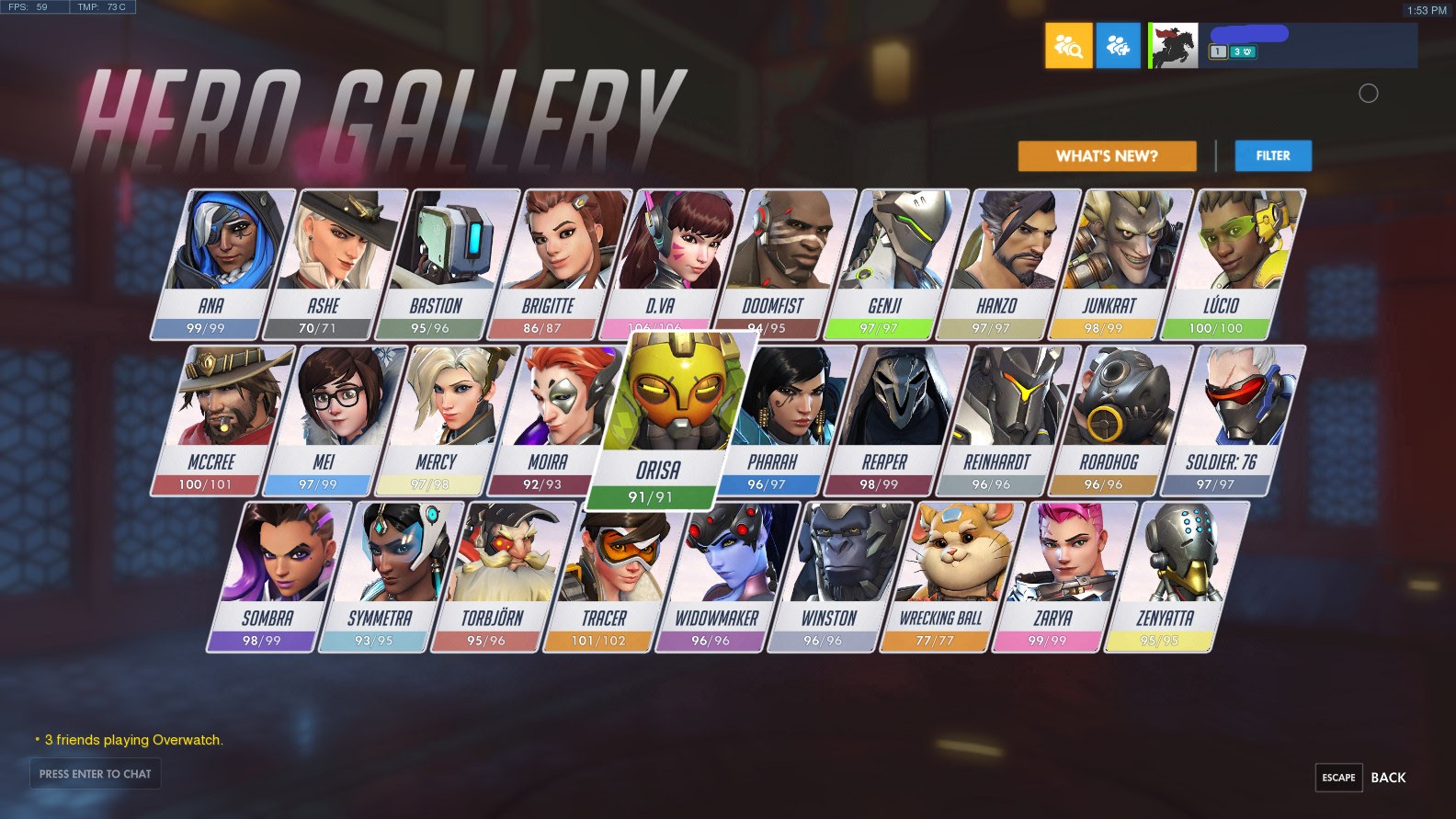 Overwatch lvl 1800 Master loads of skin 99.9% cosmetics unlocked.