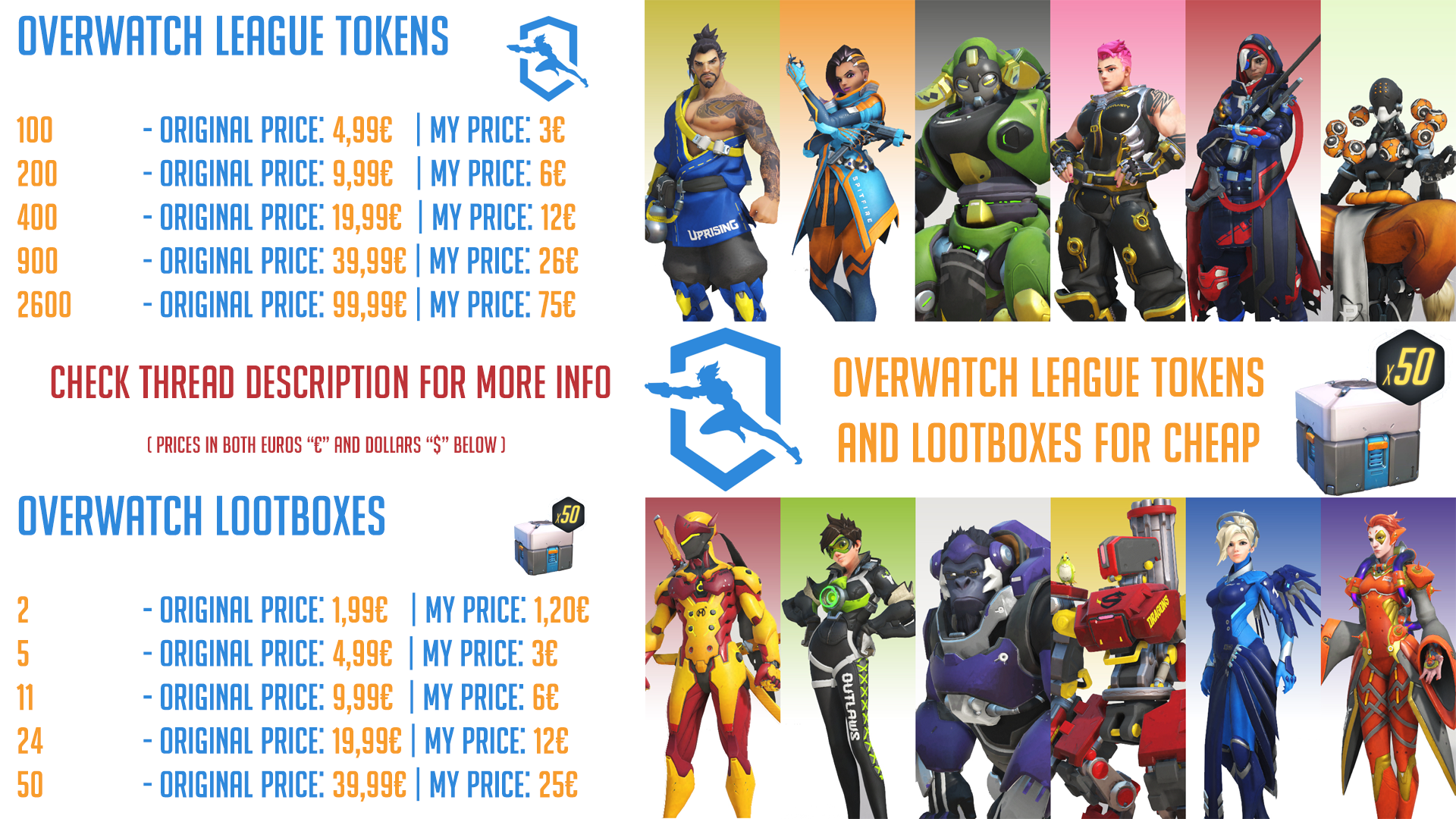 Overwatch League Tokens & LootBoxes [Check Description] "Worldwide